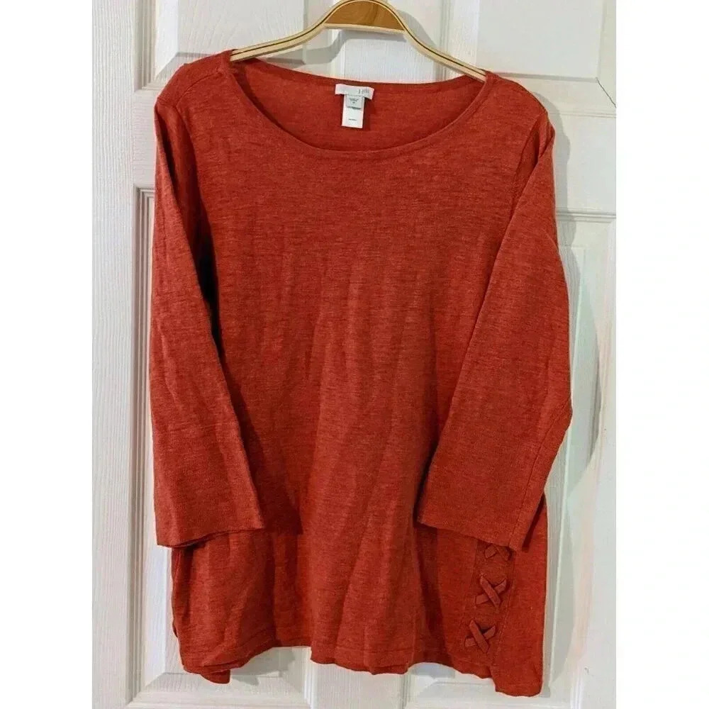 J Jill 100% Cotton Boho Lagenlook‎ Tunic Blouse Top Criss Cross Side Coral Sz. M